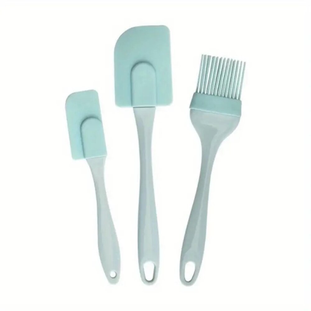 Silicone Baking Utensils 3pc Spatula Basting Brush Kitchen Cooking Mini Blue NEW